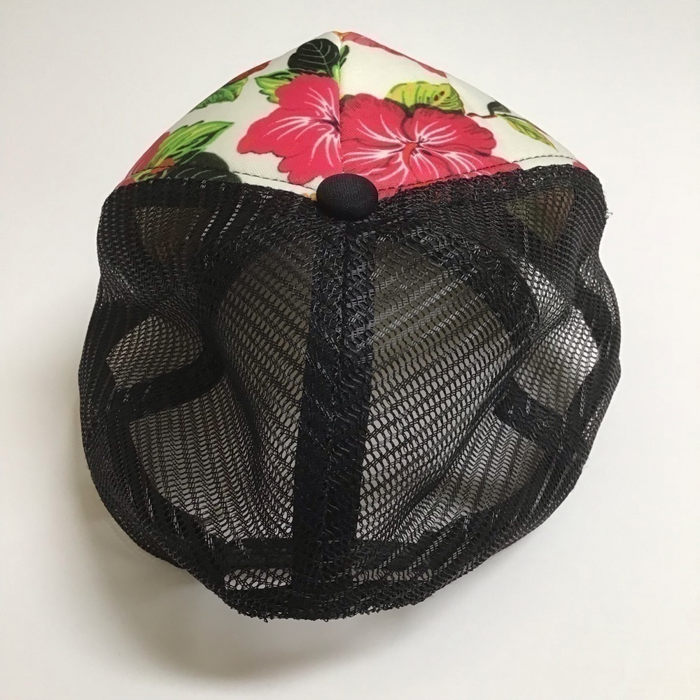 HAWAII Surfer Hat Mesh Snapback Black Cap Pink Hibiscus Floral Adjust Surferware - Picture 3 of 11